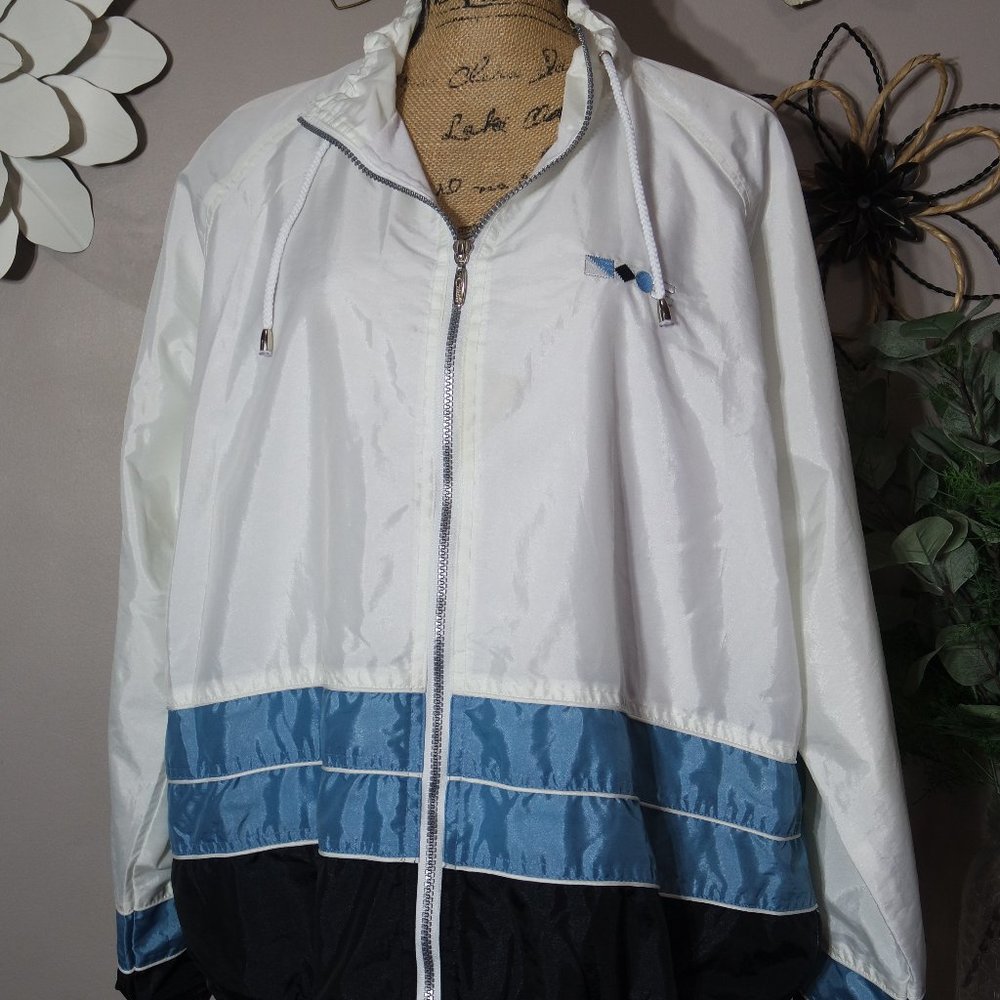 Vintage CATALINA Nylon Blue White Cross Dye Windbreaker Nautical Sailing Jacket